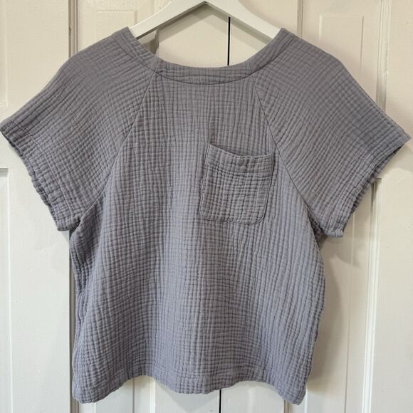 Madewell Lightspun Renwood Button-Back Top Faded Lavender Gauze Pocket Small EUC - Picture 2 of 6